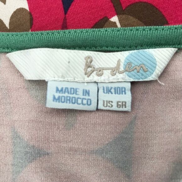 Boden Womens Dress Size 6R Red Brown Empire Waist Leaf Print Knee Length Casual - Picture 7 of 9